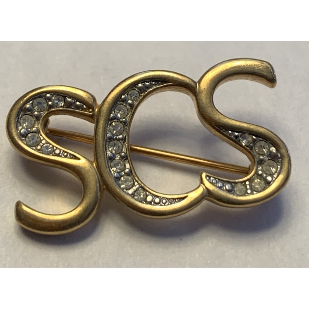 Swarovski Crystal Society Brooch Pin SCS Member Gold Tone Clear Studded